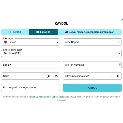 Vippari hesap oluşturma formu