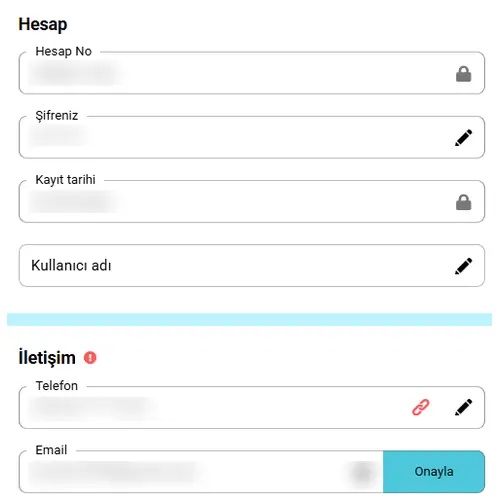 Vippari kişisel bilgiler bölümü