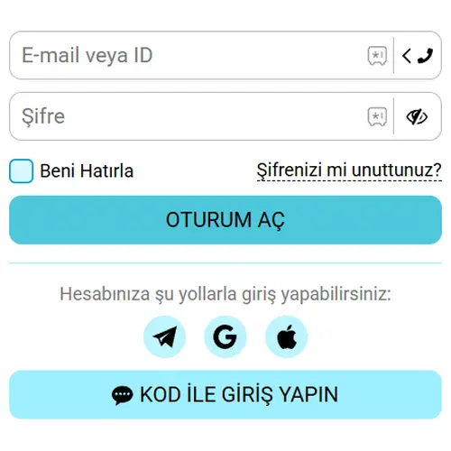 Vippari oturum açma ekranı